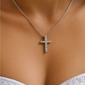 Moissanite Cross Necklace, Sterling Silver 1.1CTW Cross Pendant